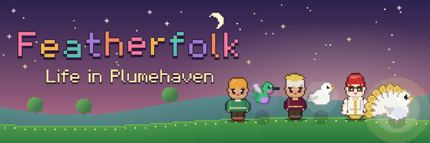Featherfolk: Life in Plumehaven - Zeph and his Plume Bartleby with Pippa, Barnaby and their Plumes on a hill under a starry dusk sky